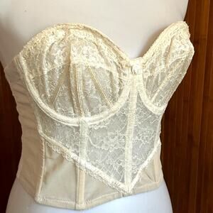 Vintage 70s Lady Marlene Bridal Corset Bustier Cream Lace 34B